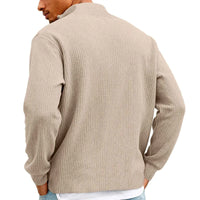 Men's Waffle Long Sleeve Polo T-Shirt – Casual Loose Fit Zipper Collar Sweatshirt