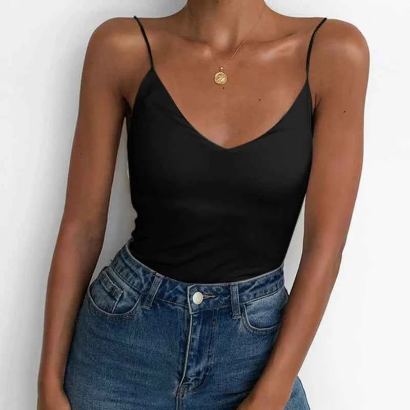 Women's Slim Camisole Tank Top – Solid Sleeveless Summer Strap Vest