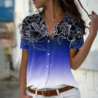 Women's Floral Gradient Tie-Dye Blouse – 3D Flower Short Sleeve Summer Top
