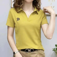 Women's embroidered polo t-shirt – Slim Fit Elegant Korean Summer Graphic Tee 2025