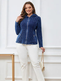 Women's Plus Size Casual Denim Jacket – Loose Fit Long Sleeve Blue Jean Coat