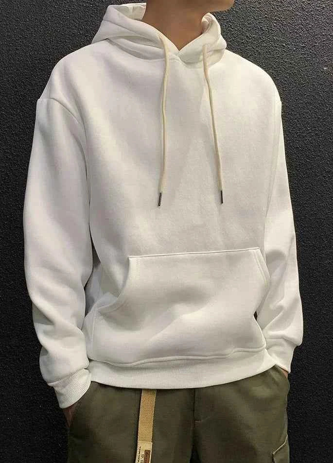 Men's Green Fleece Hooded Sweatshirt – Solid Color Casual Pullover Hoodie