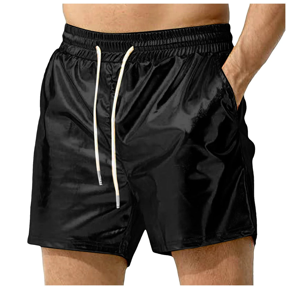 Men's Metallic Shiny Beach Shorts – Sparkly Elastic Waist Summer Hot Pants