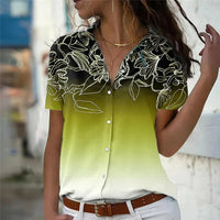 Women's Floral Gradient Tie-Dye Blouse – 3D Flower Short Sleeve Summer Top