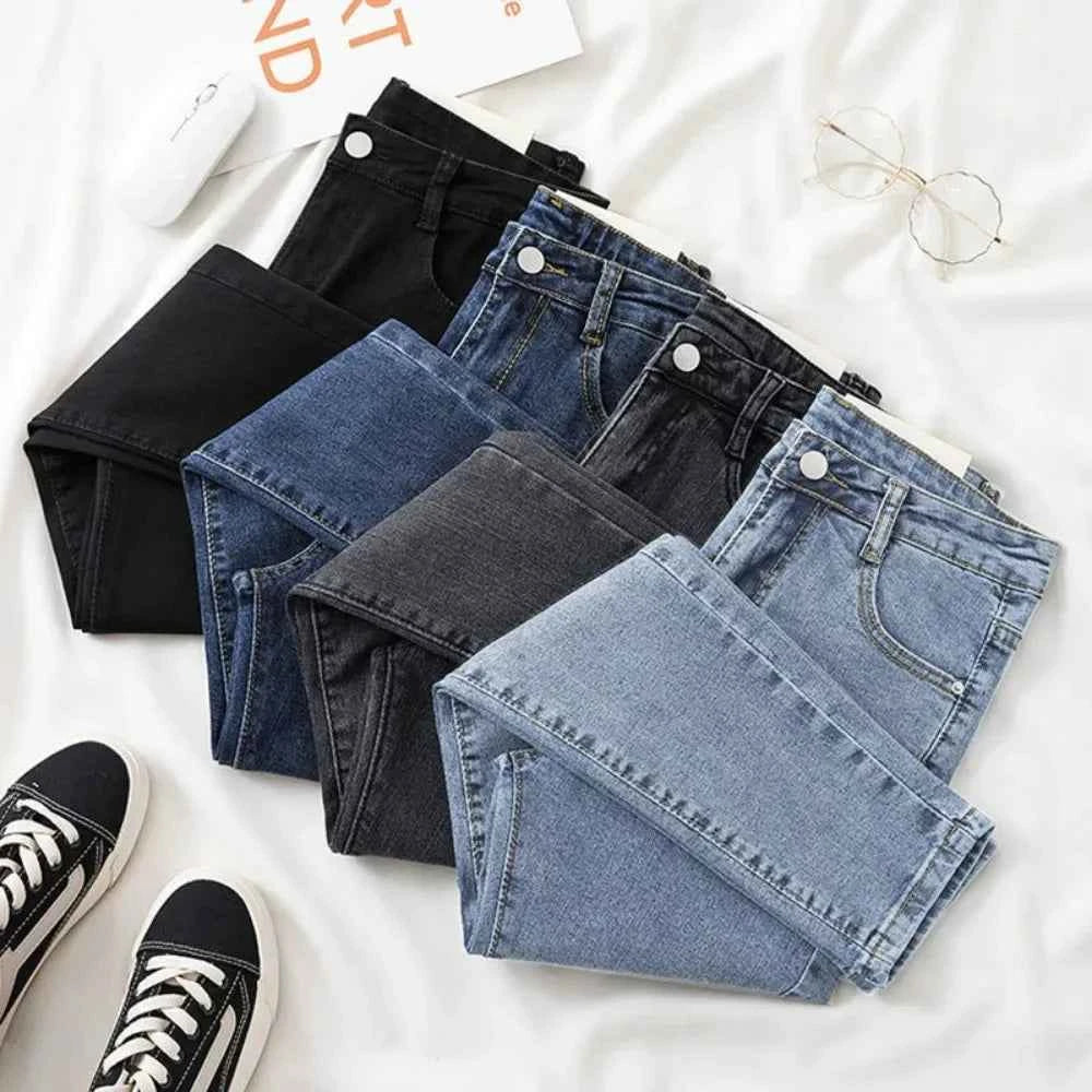 Women's Black Grey Slim Fit Jeans – Chic Cropped Smoothing Denim Pants