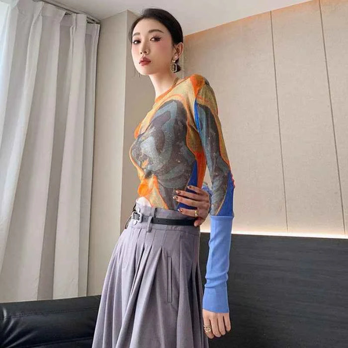 Women's vintage print T-shirt – Slim Fit All-Match Elegant Summer Tee