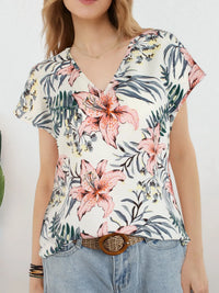 Women's Floral Batwing Sleeve Blouse – V Neck Loose Fit Summer Top
