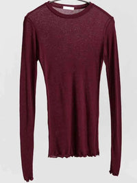 High Quality Plain T Shirt Women  Elastic Basic T-shirts Female Casual Tops Long Sleeve Sexy Thin T-shirt see through