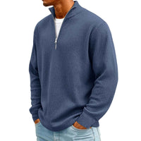 Men's Waffle Long Sleeve Polo T-Shirt – Casual Loose Fit Zipper Collar Sweatshirt