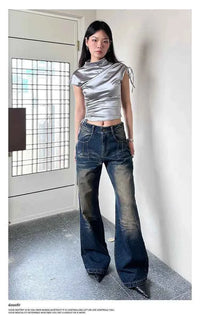 Women's Slim Fit Shirring T-Shirt Short Sleeve – Half Turtleneck Chic Streetwear Top