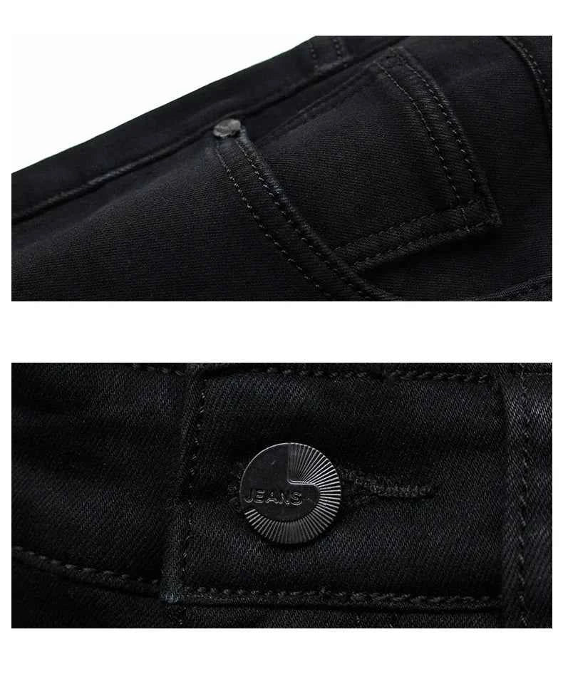 Men's Black Stretch Biker Jeans – Classic Fashion Denim Trousers