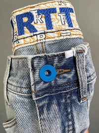 Men's Light Blue Embroidered Jeans – Slim Fit Vintage Washed Casual Pants