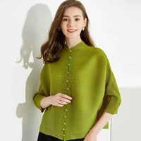 Women's Bat Sleeve Pleated T-Shirt Jacket – Loose Fit Single Breasted Top