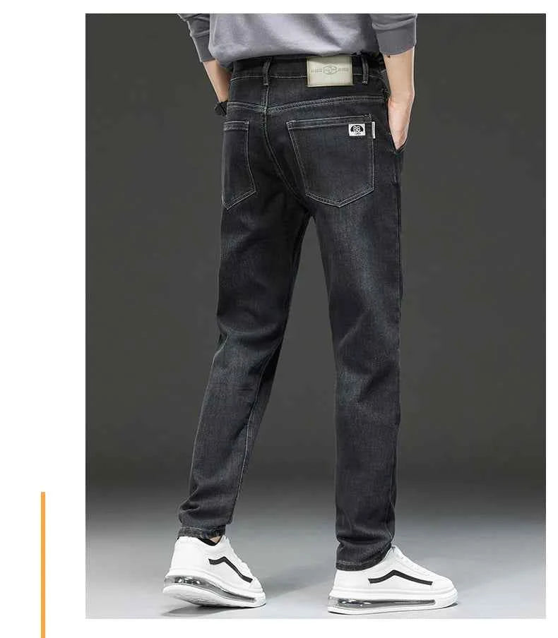Men's Belted Straight Stretch Jeans – Korean Fashion Casual Denim Pants
