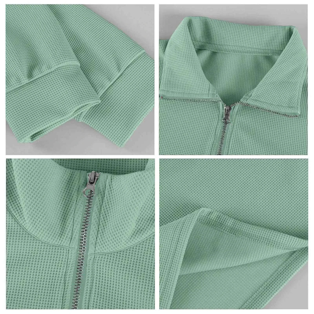 Men's Waffle Long Sleeve Polo T-Shirt – Casual Loose Fit Zipper Collar Sweatshirt
