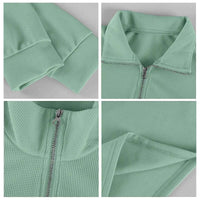 Men's Waffle Long Sleeve Polo T-Shirt – Casual Loose Fit Zipper Collar Sweatshirt