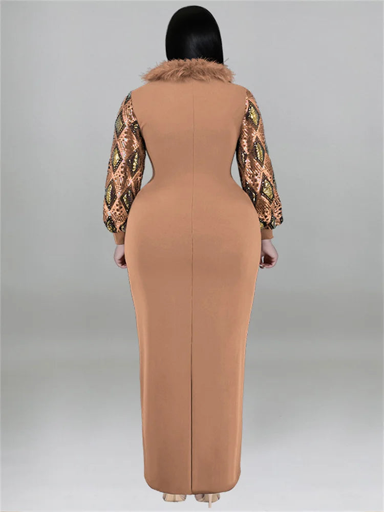 Women's Plus Size Vintage Maxi Dress – Elegant Long Sleeve Streetwear Dress