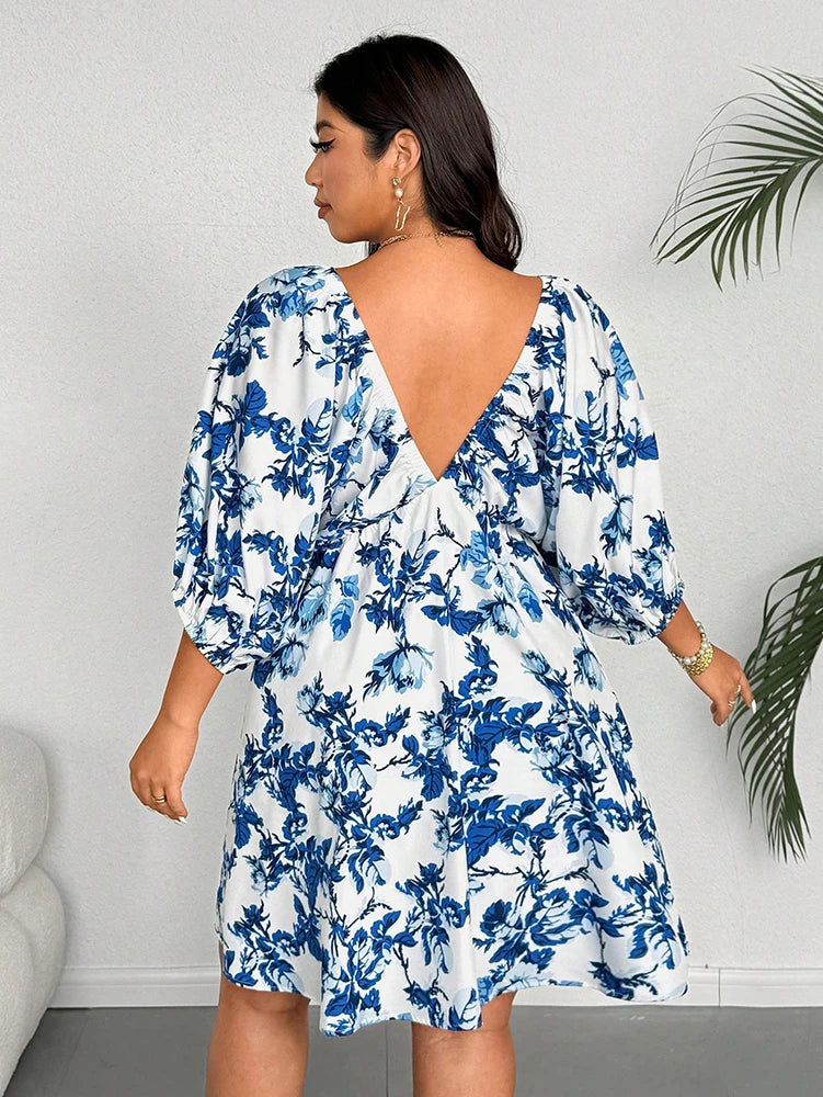 Women's Plus Size Floral Maxi Dress – Romantic V-Neck Summer Vacation Dress