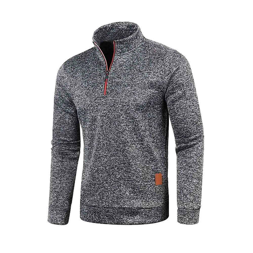 Men's Half Zipper Turtleneck Sweatshirt – Thick Pullover Turtleneck Autumn Outdoor Solid Color Top