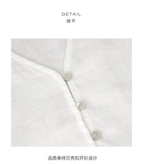 Women's Linen V-Neck Shirt – Premium White Retro Three-Quarter Sleeve Top