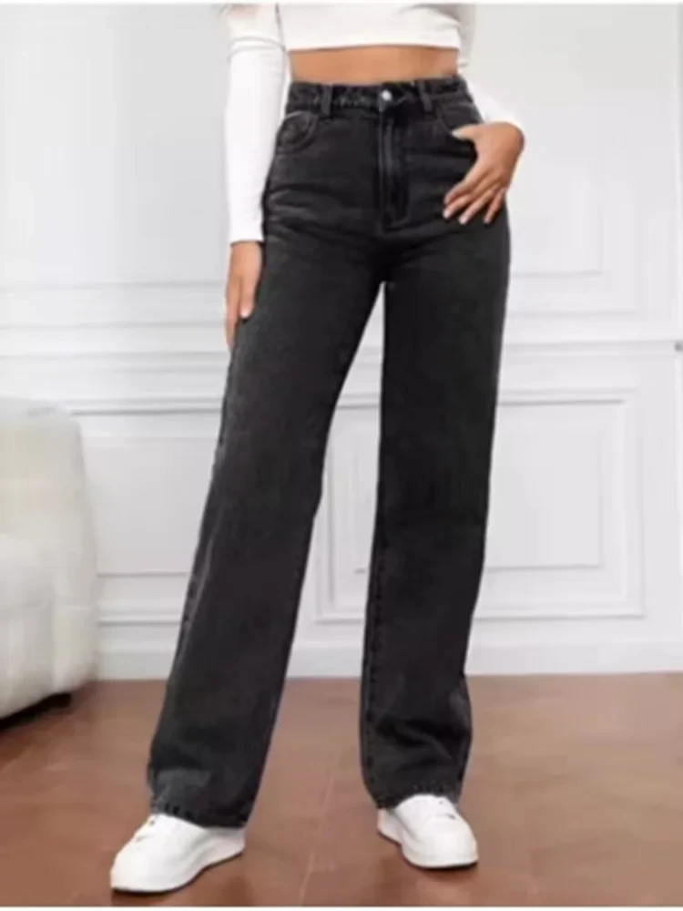 Women's High Waisted Black Straight Jeans – Straight Leg Pocket Casual Pants