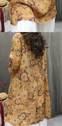 Women's Artistic Retro Print Dress Shirt – Casual Loose Mid-Length V-Neck Top