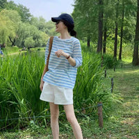 Women's Striped Loose Fit Summer T-Shirt – Trendy Korean Style Sun-Proof Summer Top