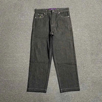 Men's Printed Embroidered Straight Jeans – Trendy Black Streetwear Denim Pants