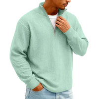 Men's Waffle Long Sleeve Polo T-Shirt – Casual Loose Fit Zipper Collar Sweatshirt