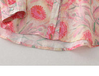 Women's Floral Cotton Linen Shirt – French Artistic Print Long Sleeve Blouse