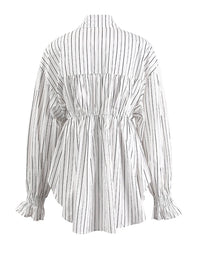 Women's Striped Denim Spliced Blouse – Elegant Lapel Long Sleeve Shirt 2026