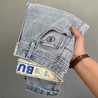Men's Light Blue Embroidered Jeans – Slim Fit Vintage Washed Casual Pants