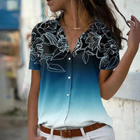 Women's Floral Gradient Tie-Dye Blouse – 3D Flower Short Sleeve Summer Top
