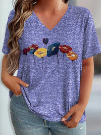 Women's Plus Size Floral T-Shirt – Casual Short Sleeve Summer Pullover Top