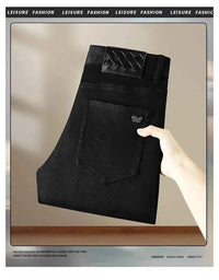 Men's Pure Black Slim Fit Jeans – Light Luxury Stretch Straight Leg Pants 2025