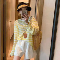Women's Striped Loose Fit Summer T-Shirt – Trendy Korean Style Sun-Proof Summer Top