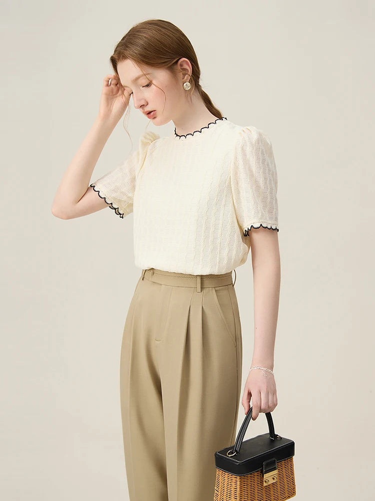 Women's French Lace Knitted Top – Chic Short Sleeve Summer Shirt 2024