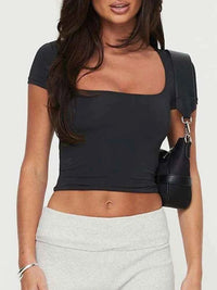 Women's Y2K U-Neck Crop Top – Slim Short Sleeve Casual Tee