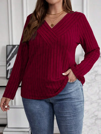 Women's Plus Size V-Neck Sweater – Solid Color Long Sleeve Pullover Top