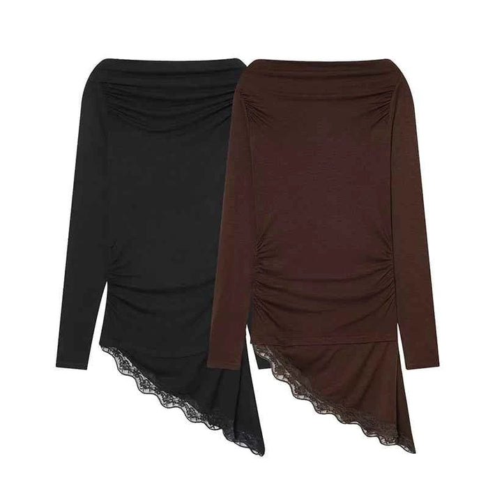 Women's lace hem long sleeve t-shirt – Elegant Casual Top with Feminine Detail