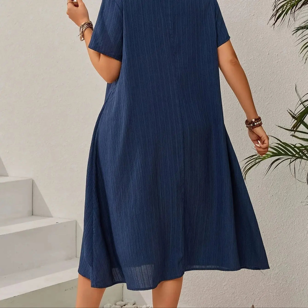 Women's Plus Size Navy Blue Dress – Elegant Loose Summer Dress for Curvy Women