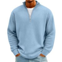 Men's Waffle Long Sleeve Polo T-Shirt – Casual Loose Fit Zipper Collar Sweatshirt