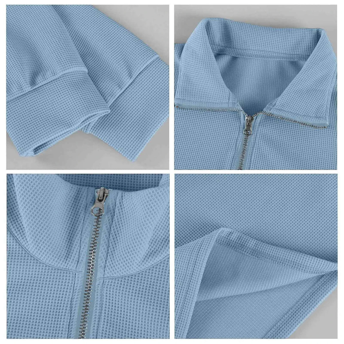 Men's Waffle Long Sleeve Polo T-Shirt – Casual Loose Fit Zipper Collar Sweatshirt