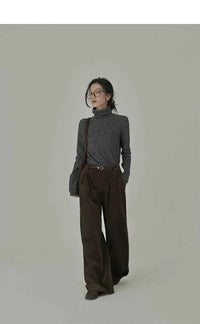 Women's Striped Long Sleeve Turtleneck T-Shirt – Cozy Elegant Korean Style Casual Spring T-Shirt