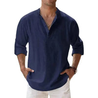 Men's Cotton Linen Henley Shirt – Lightweight Long Sleeve Beach Hawaiian Streetwear Top