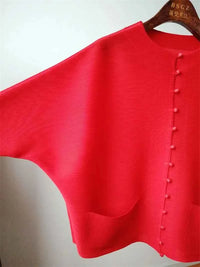 Women's Bat Sleeve Pleated T-Shirt Jacket – Loose Fit Single Breasted Top