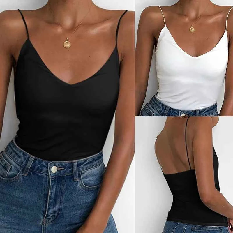 Women's Slim Camisole Tank Top – Solid Sleeveless Summer Strap Vest