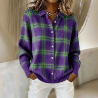 Women's Knitted Lapel Cardigan Top – Solid Color Sweater Shirt 2025