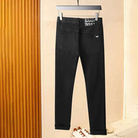 Men's Pure Black Slim Fit Jeans – Light Luxury Stretch Straight Leg Pants 2025
