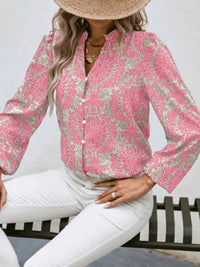Women's Printed Lantern Sleeve V-Neck Shirt – V-Neck Embellished Button-Up Top